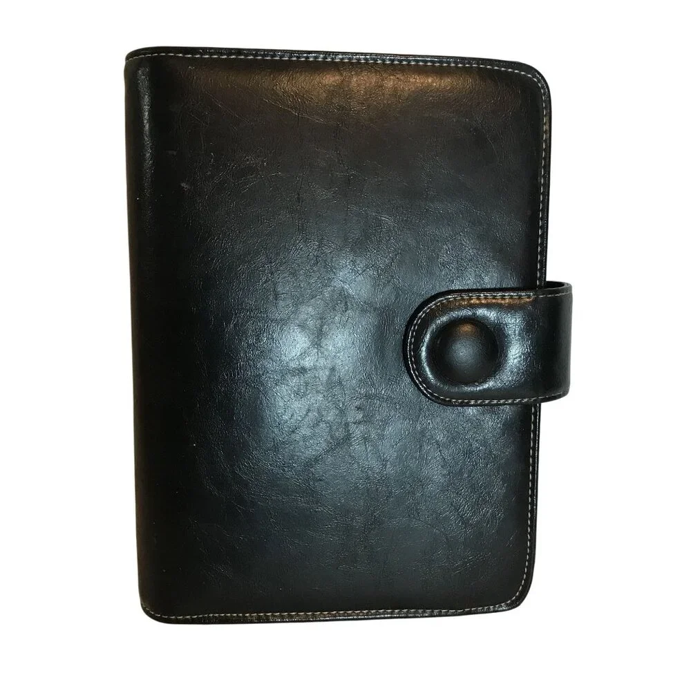 Black Leather Planner Organizer with Snap Closure